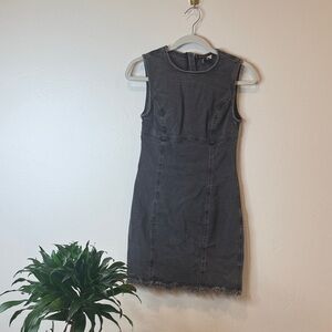 Divided faded black frayed hem mini dress denim style